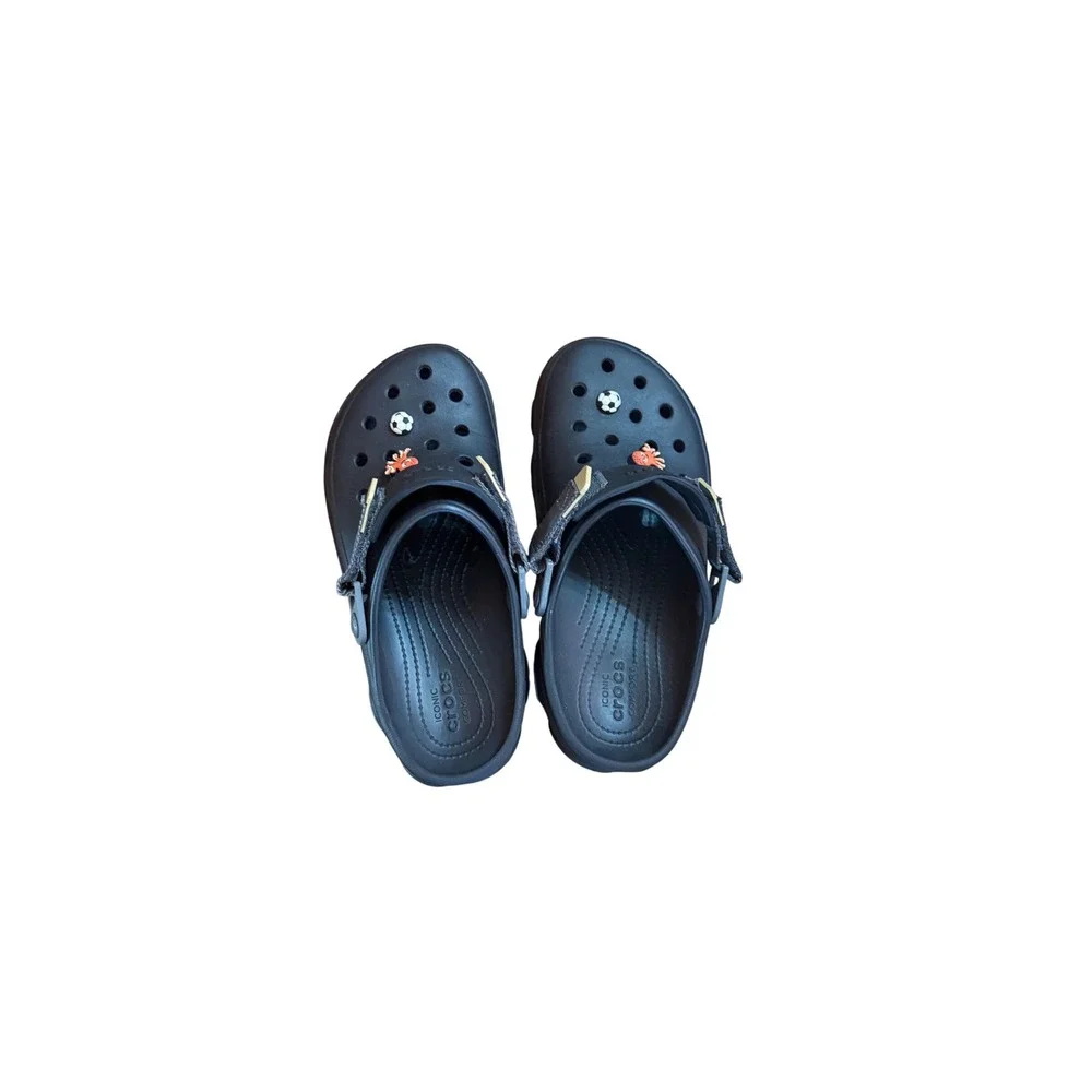Crocs Classic All-Terrain Clogs Black Adjustable Strap Mens 8 Womens 10 Charms